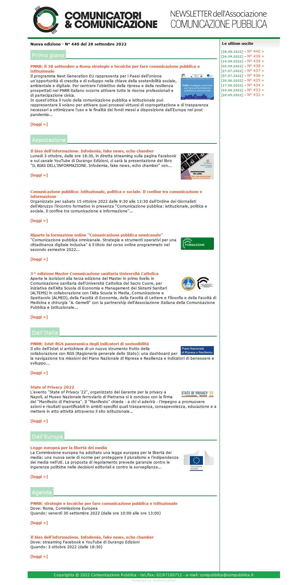 Comunicatori e Comunicazione n� 440 - 28 settembre 2022
