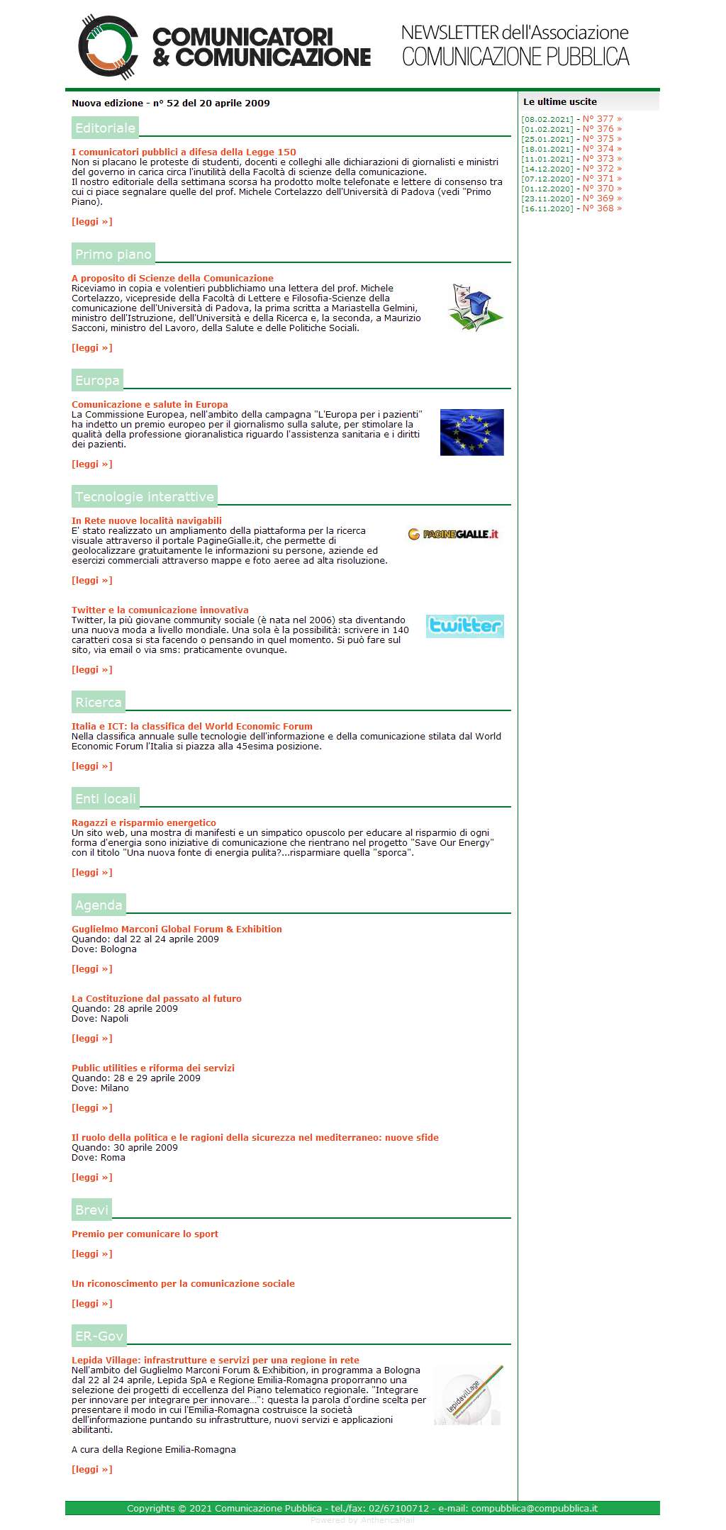 Comunicatori e Comunicazione Newsletter  n� 52 - 20 aprile 2009