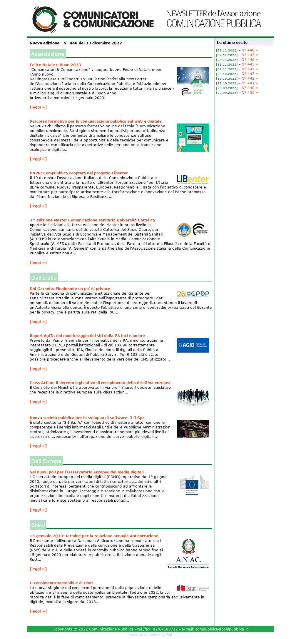 Comunicatori e Comunicazione n� 448 - 23 dicembre 2022