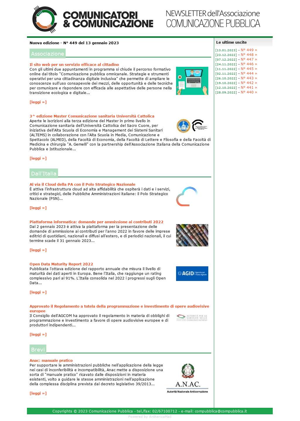 Comunicatori e Comunicazione n� 449 - 13 gennaio 2023