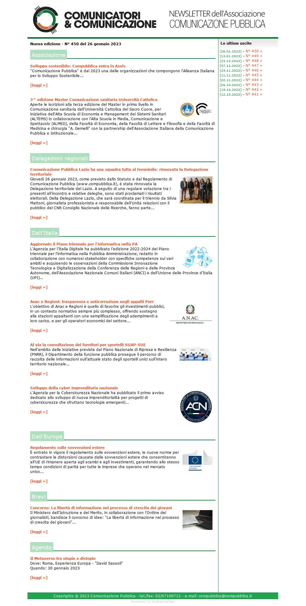 Comunicatori e Comunicazione n� 450 - 26 gennaio 2023