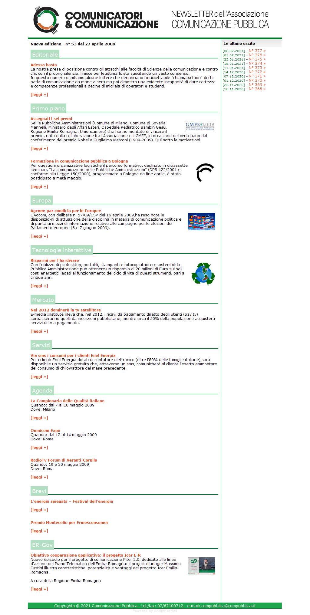 Comunicatori e Comunicazione Newsletter  n� 53 - 27 aprile 2009