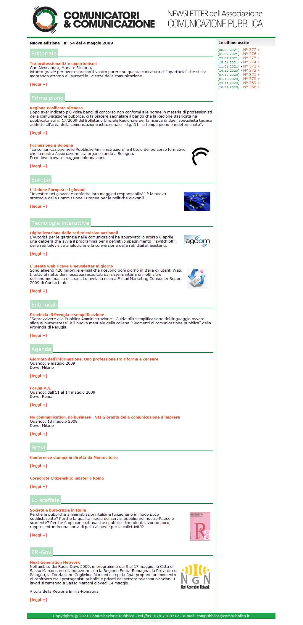 Comunicatori e Comunicazione Newsletter  n� 54 - 4 maggio 2009