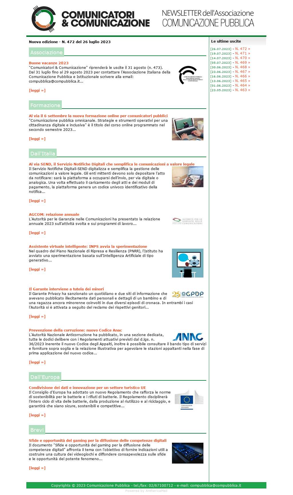 Comunicatori e Comunicazione n� 472 - 26 luglio 2023