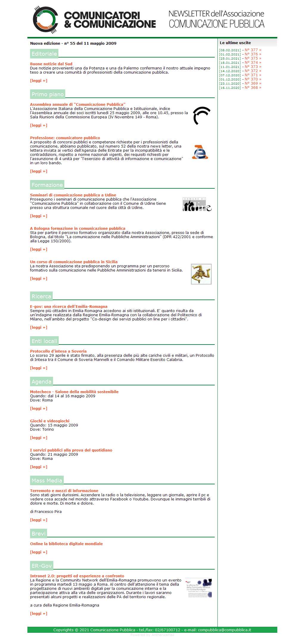 Comunicatori e Comunicazione Newsletter  n� 55 - 11 maggio 2009