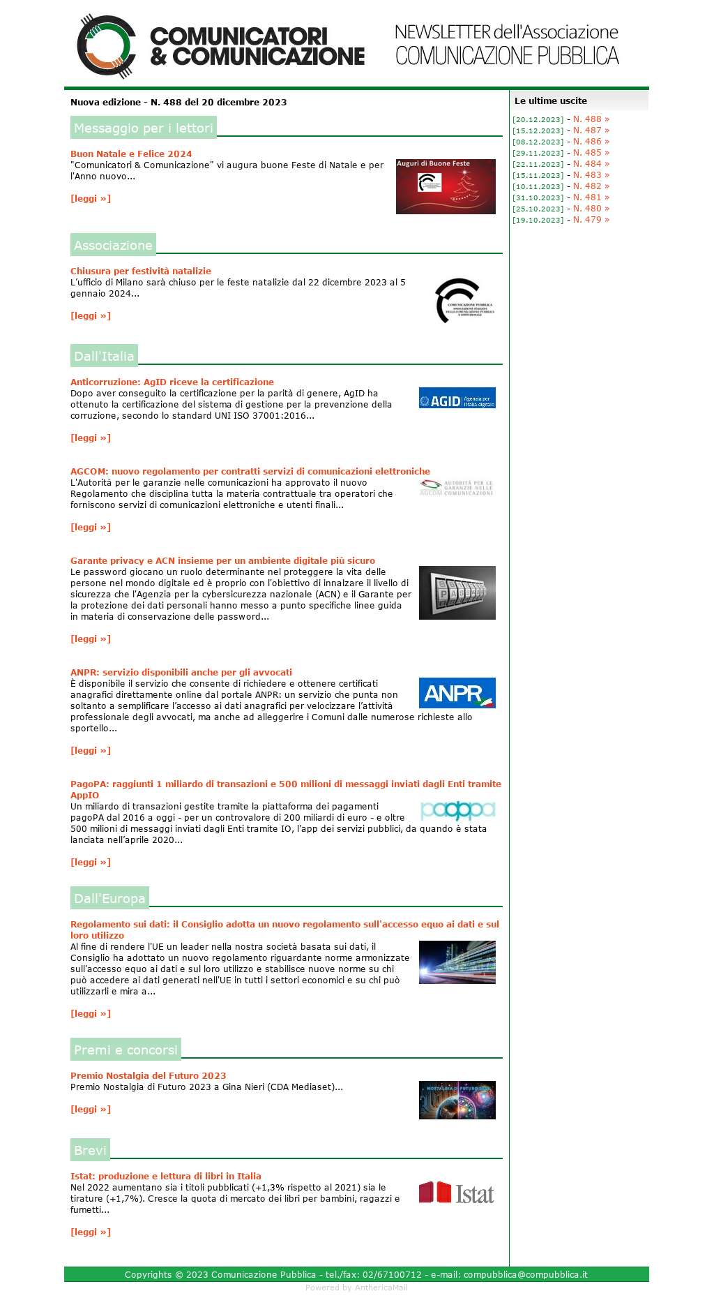 Comunicatori e Comunicazione n� 488 - 20 dicembre 2023