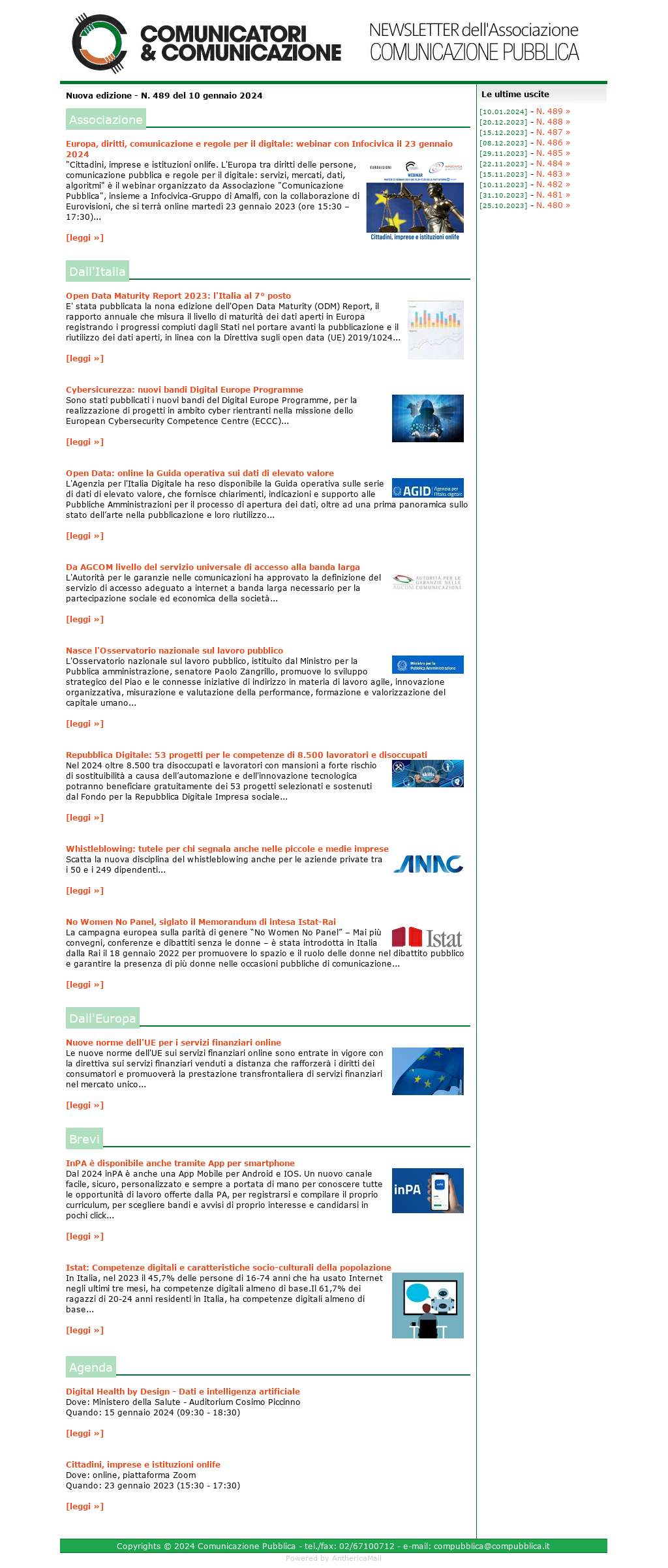 Comunicatori e Comunicazione n� 489 - 10 gennaio 2024
