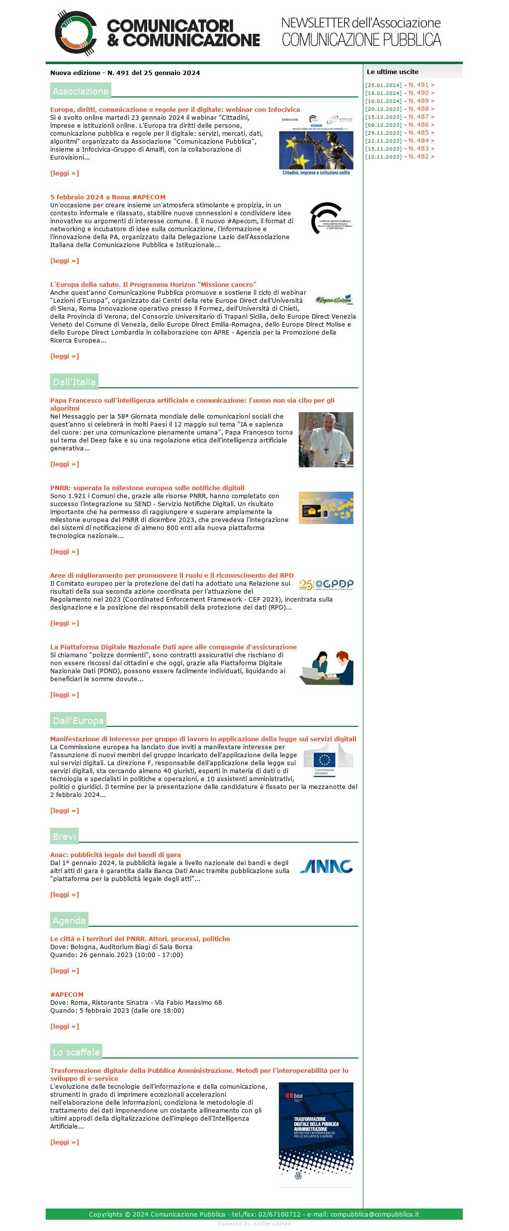 Comunicatori e Comunicazione n� 491 - 25 gennaio 2024