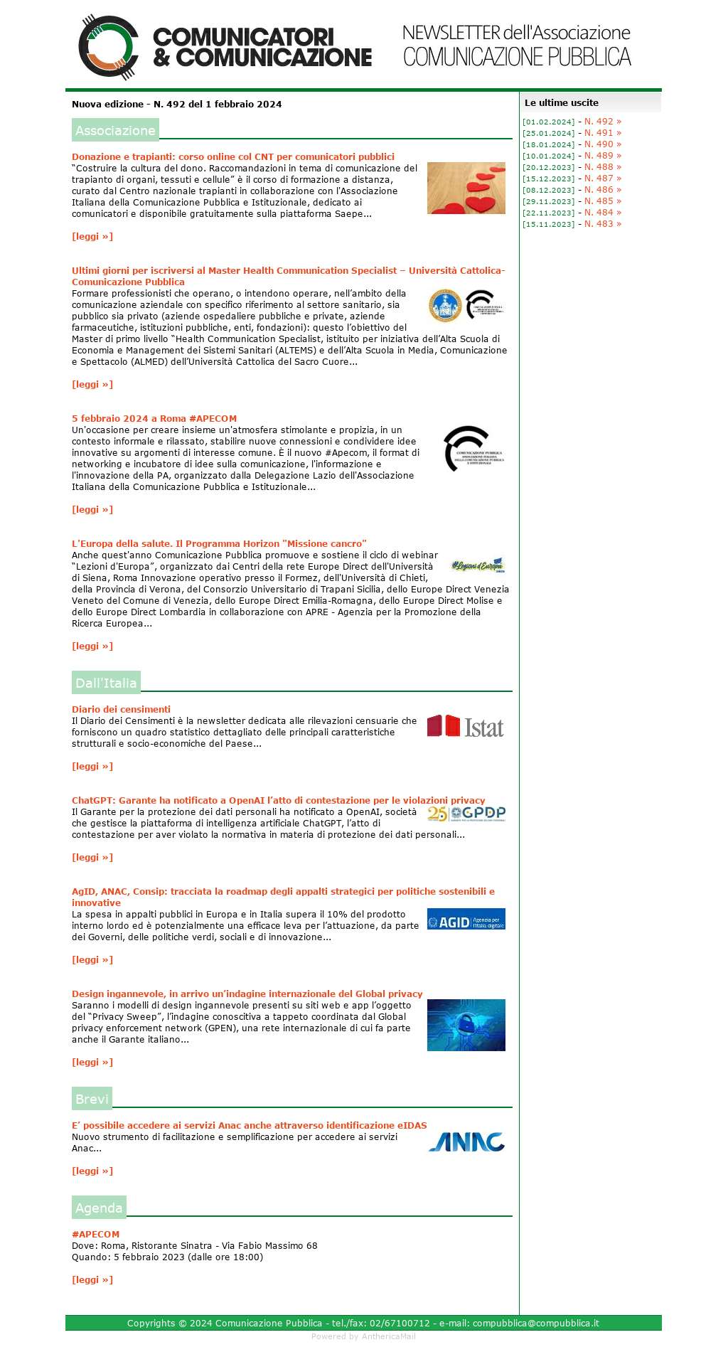 Comunicatori e Comunicazione n� 492 - 1 febbraio 2024