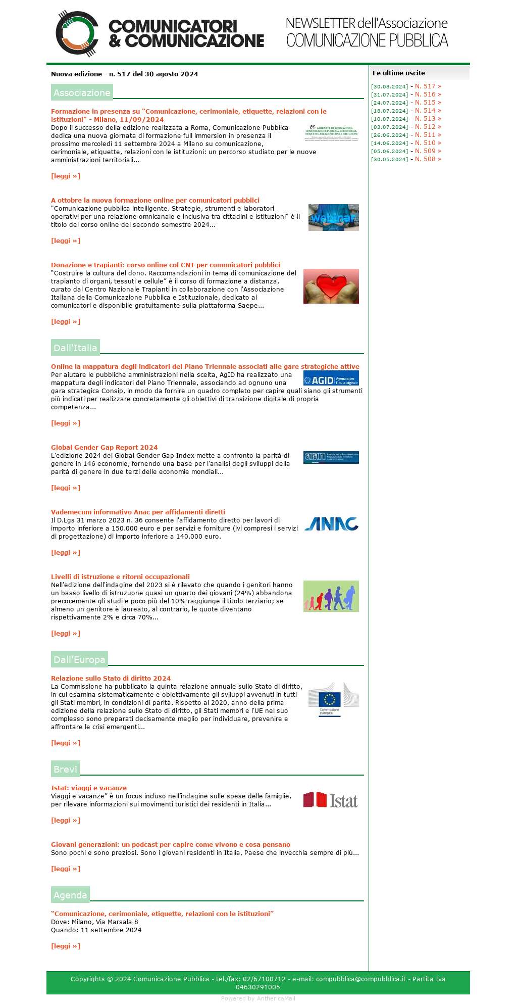 Comunicatori e Comunicazione n� 517 - 30 agosto 2024