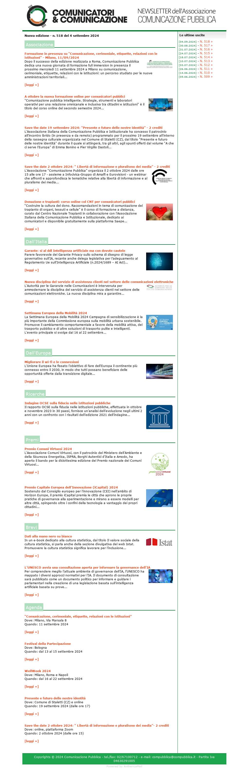 Comunicatori e Comunicazione n� 518 - 4 settembre 2024