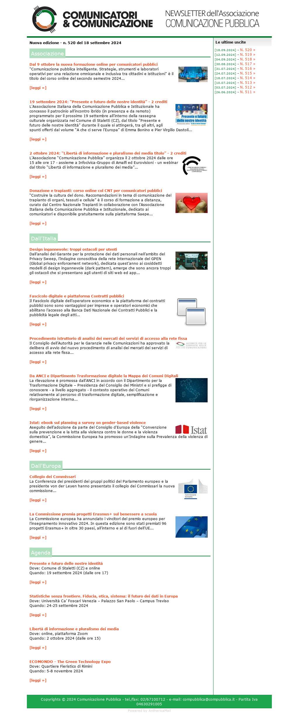 Comunicatori e Comunicazione n� 520 - 18 settembre 2024