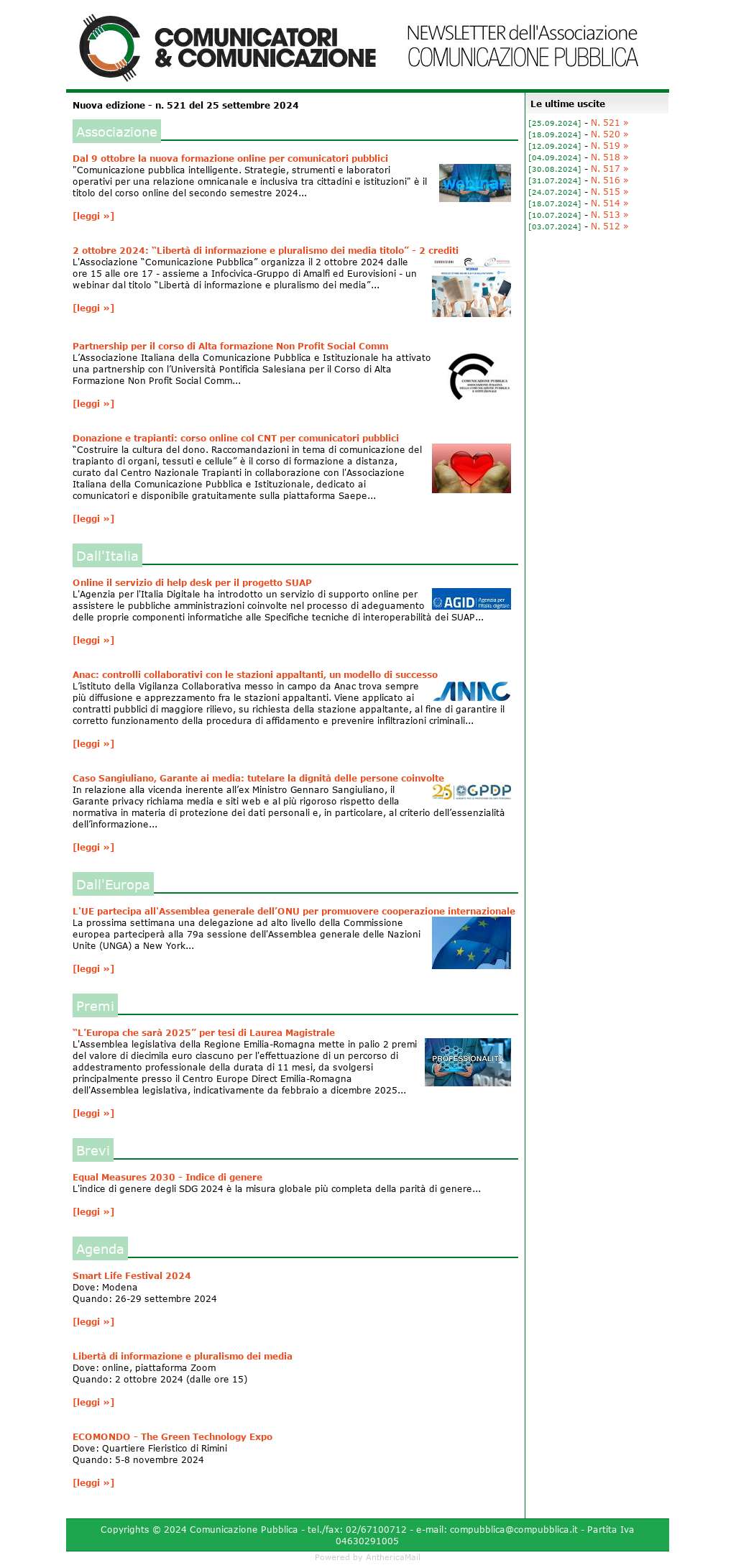 Comunicatori e Comunicazione n� 521 - 25 settembre 2024