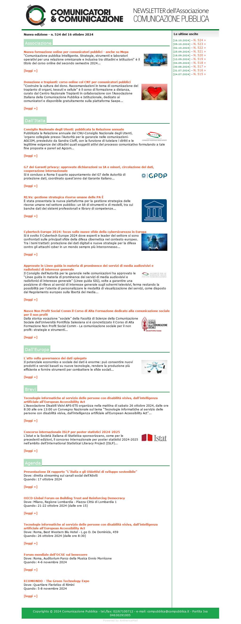 Comunicatori e Comunicazione n� 524 - 16 ottobre 2024