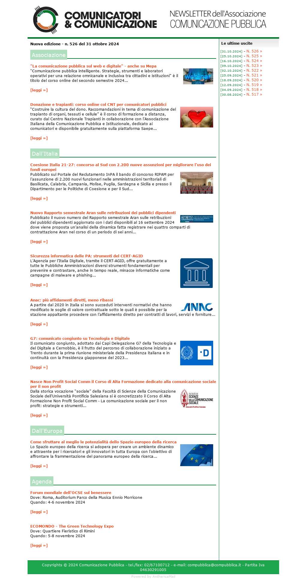 Comunicatori e Comunicazione n� 526 - 30 ottobre 2024