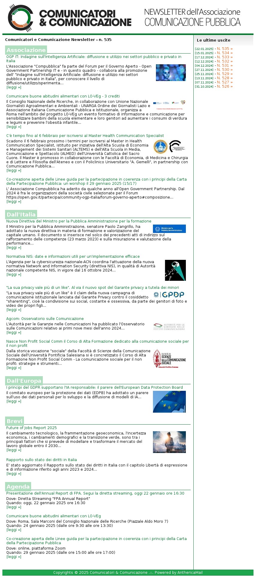 Comunicatori e Comunicazione n� 535 - 22 gennaio 2025