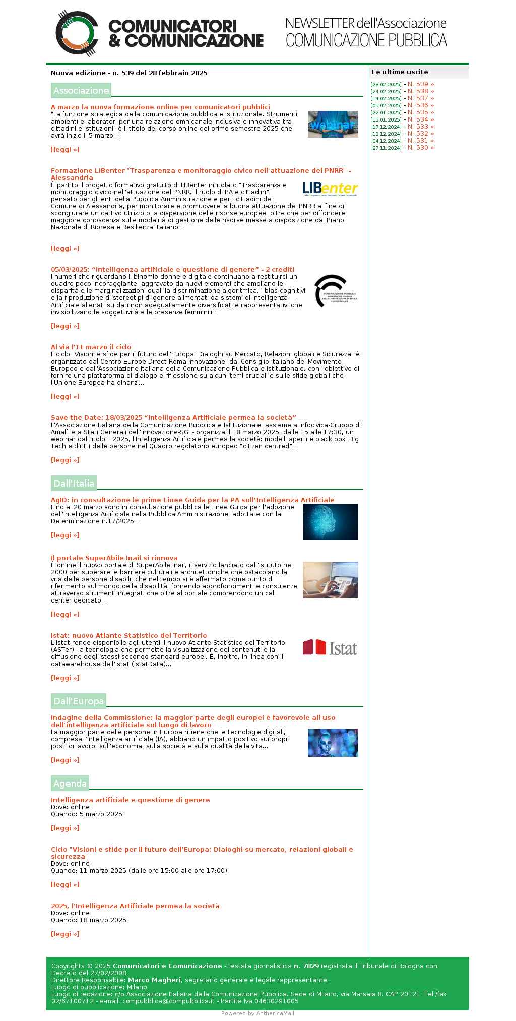Comunicatori e Comunicazione n� 539 - 28 febbraio 2025