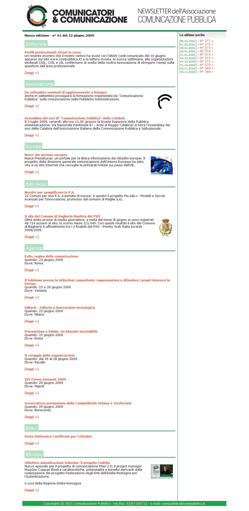 Comunicatori e Comunicazione Newsletter  n� 61 - 22 giugno 2009