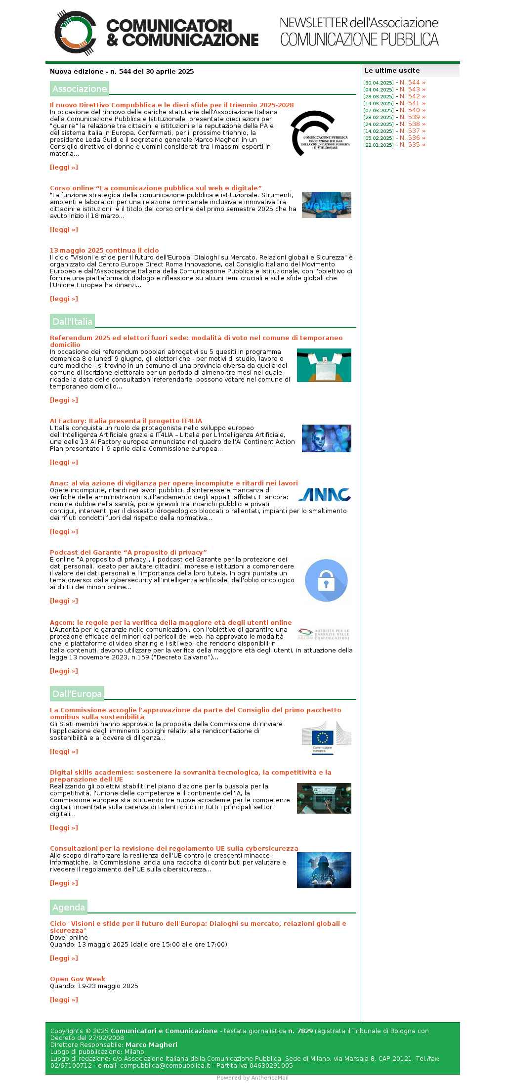 Comunicatori e Comunicazione n� 544 - 30 aprile 2025