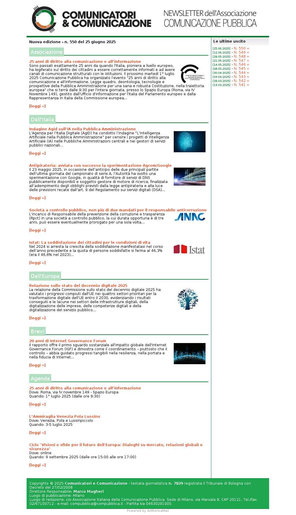 Comunicatori e Comunicazione n� 550 - 25 giugno 2025