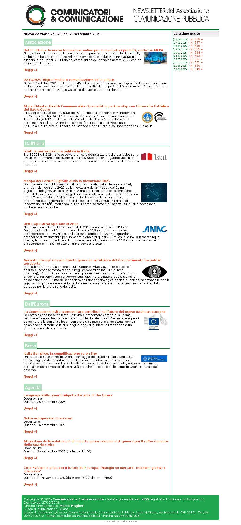 Comunicatori e Comunicazione n� 558 - 25 settembre 2025