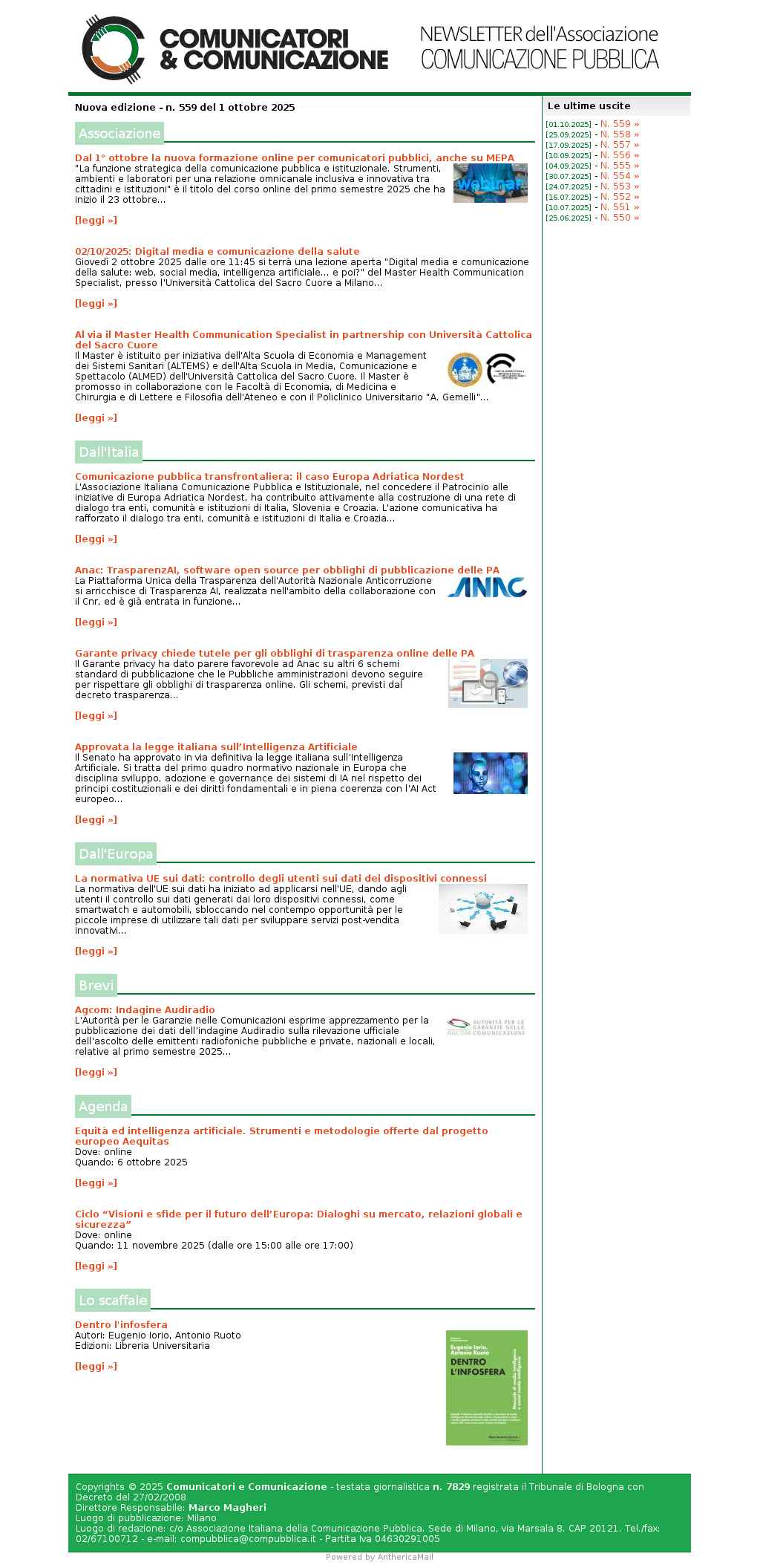 Comunicatori e Comunicazione n� 559 - 1 ottobre 2025
