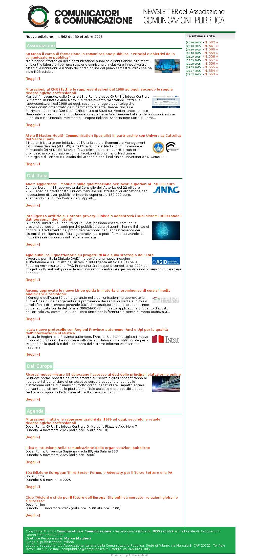 Comunicatori e Comunicazione n� 562 - 30 ottobre 2025