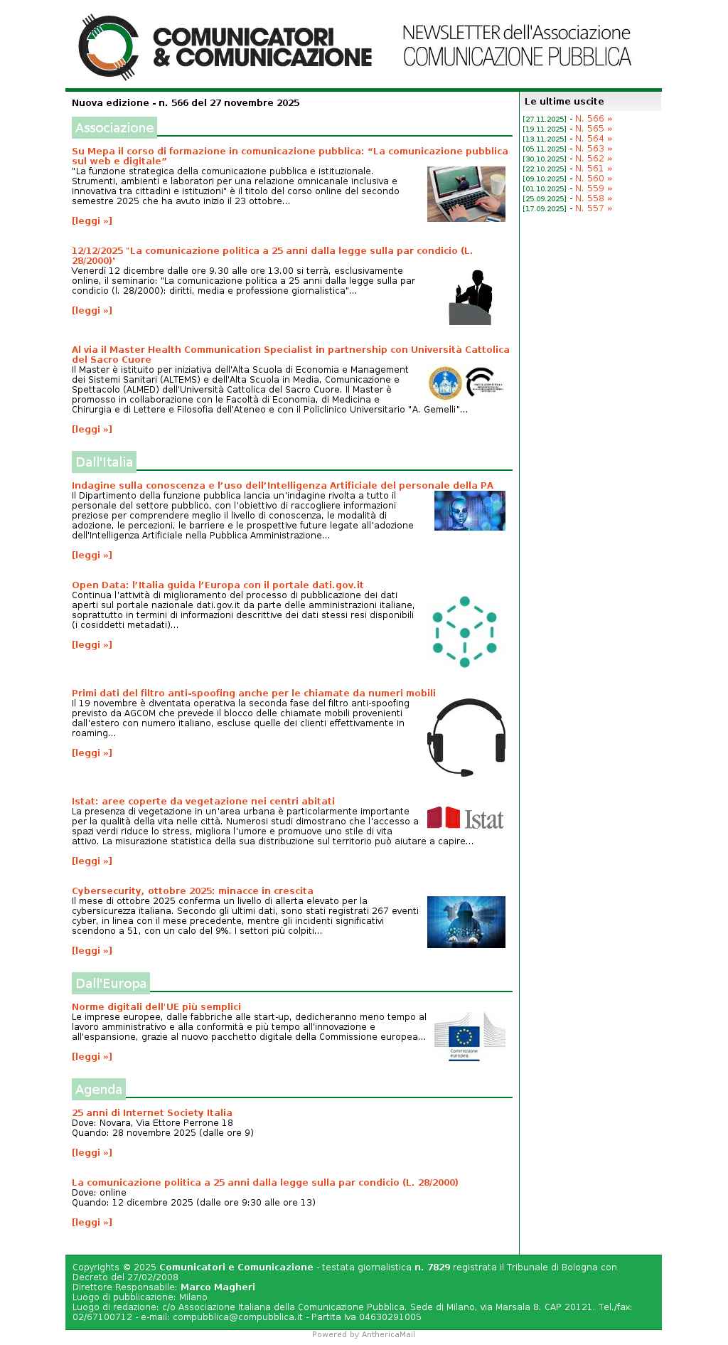 Comunicatori e Comunicazione n� 566 - 27 novembre 2025