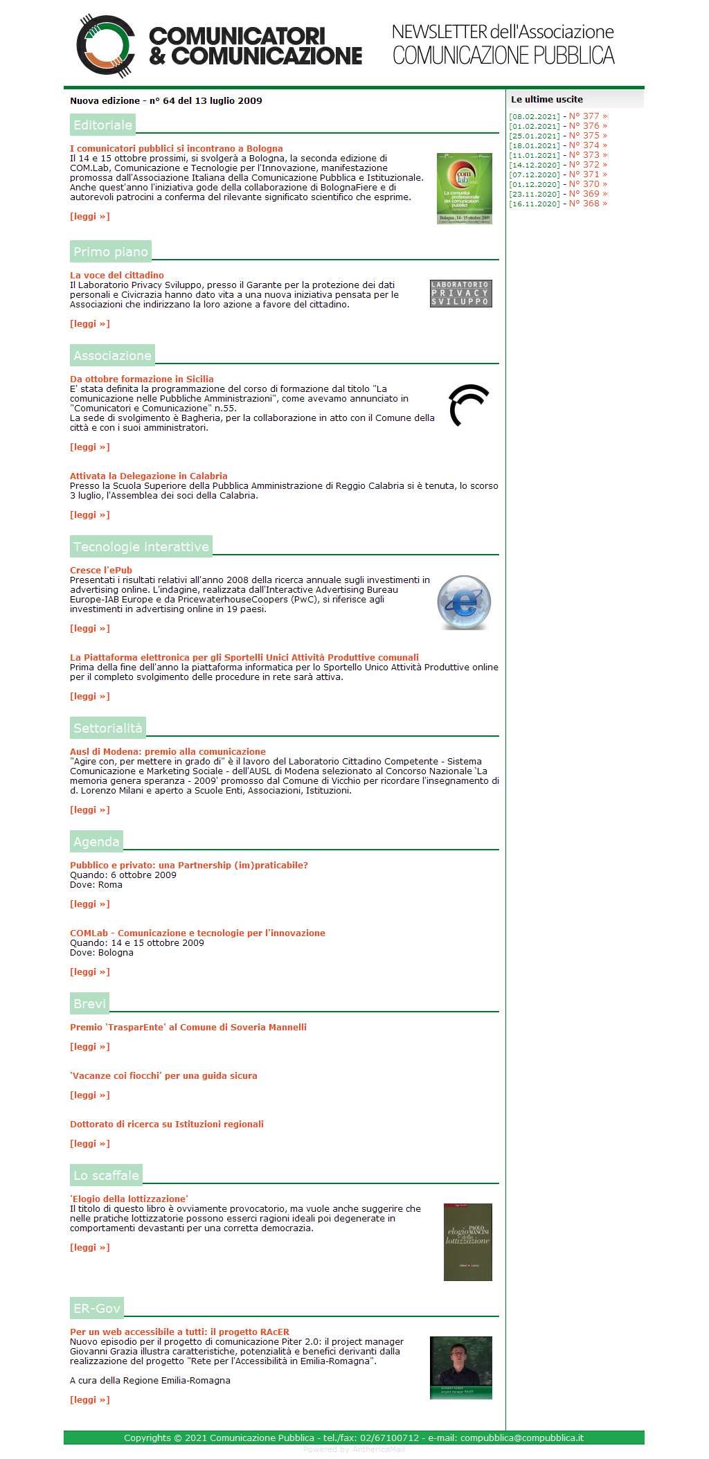 Comunicatori e Comunicazione Newsletter  n� 64 - 13 luglio 2009