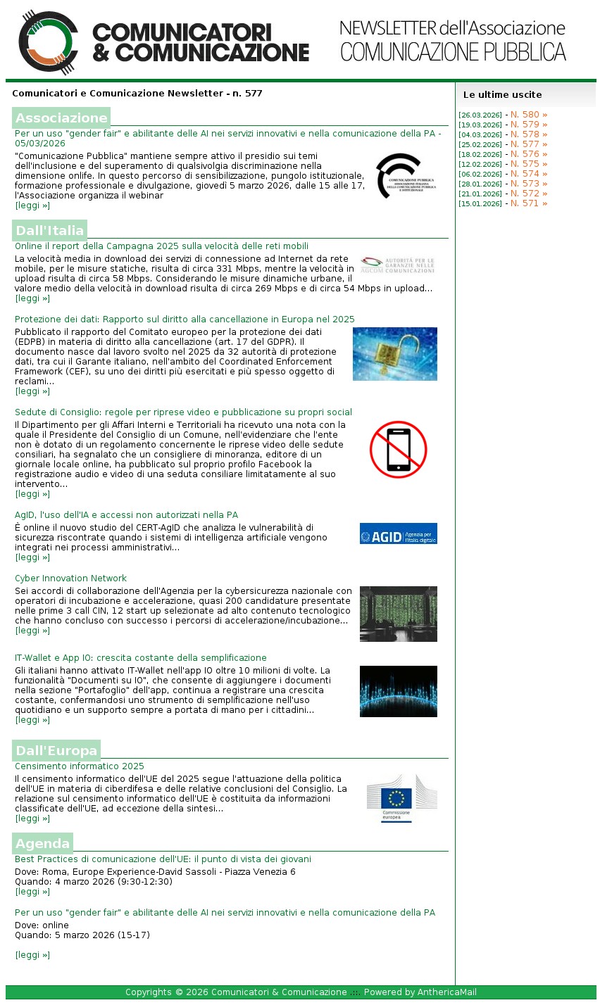 Comunicatori e Comunicazione n� 577 - 25 febbraio 2026