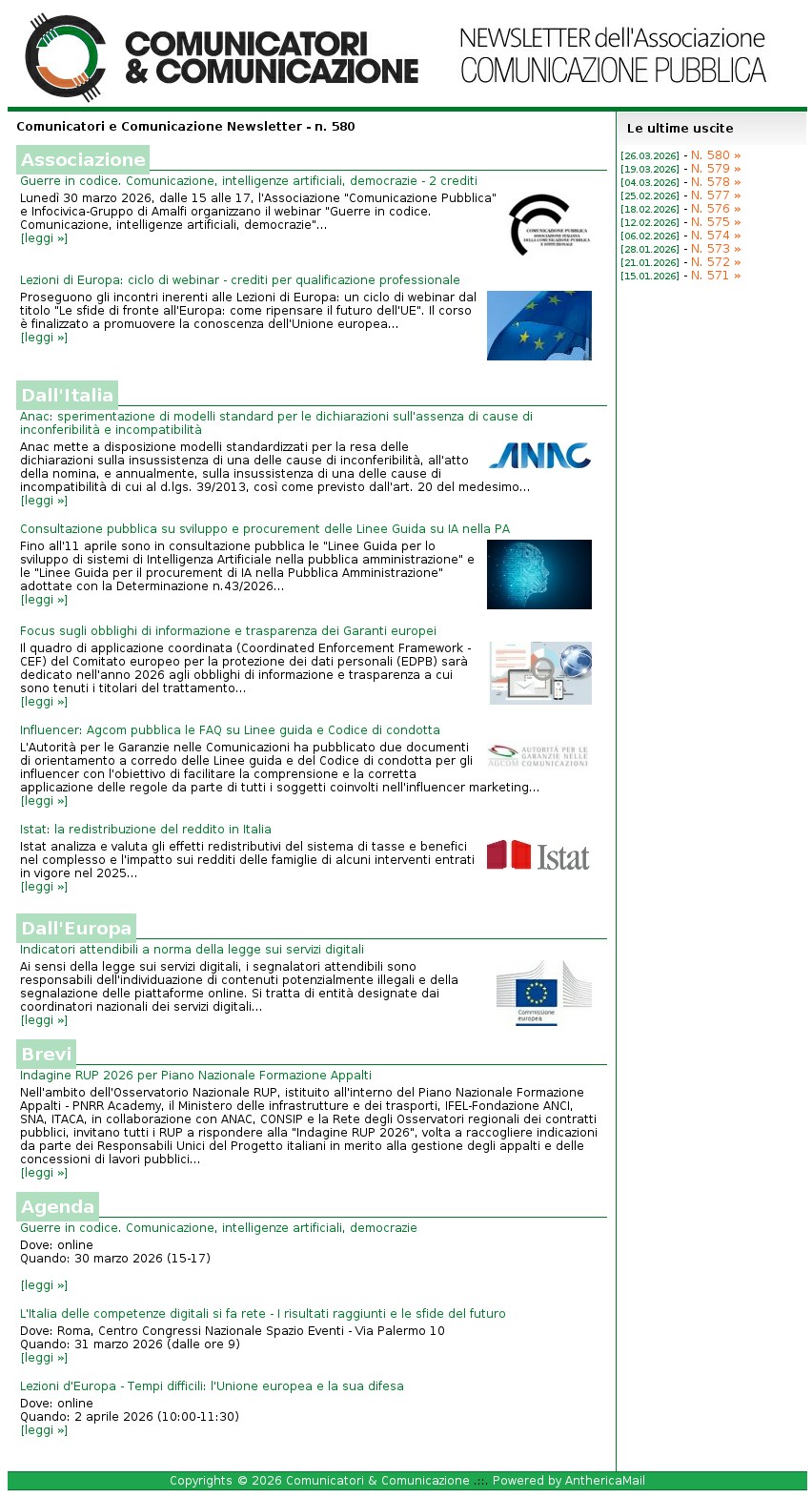 Comunicatori e Comunicazione n� 580 - 26 marzo 2026