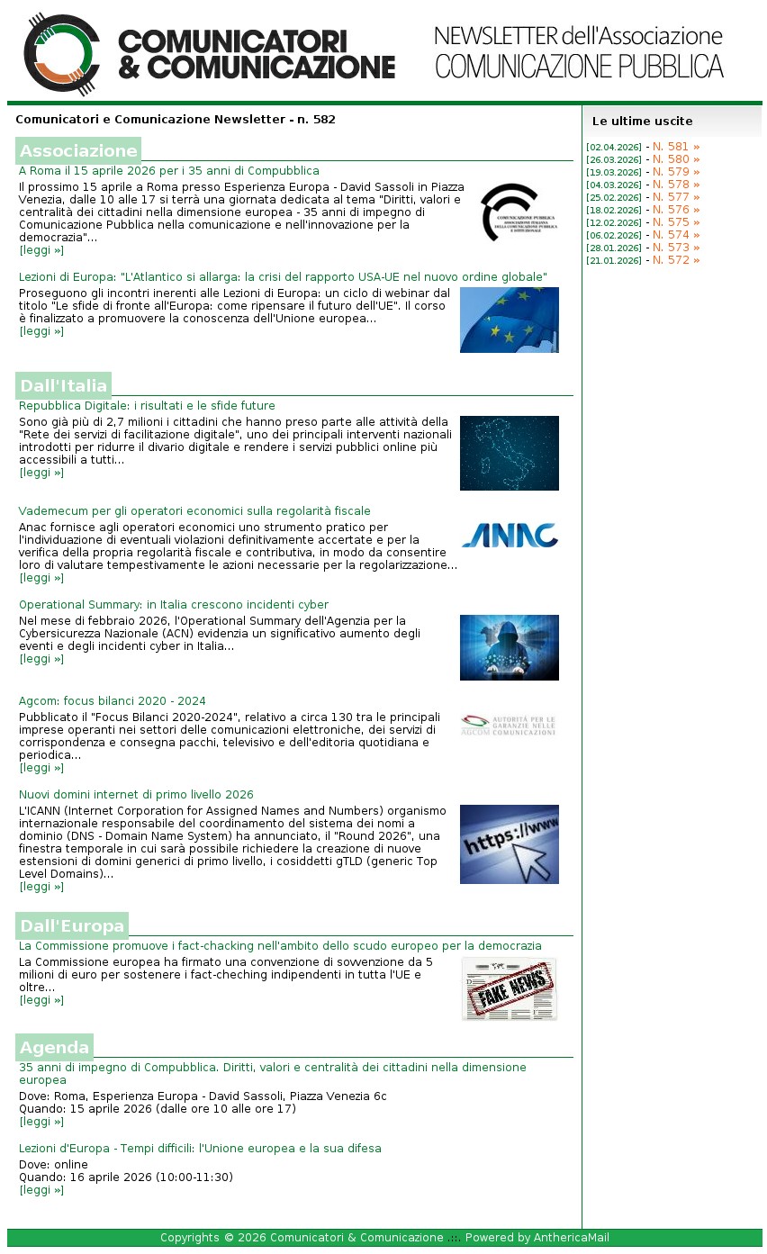 Comunicatori e Comunicazione n� 582 - 10 aprile 2026