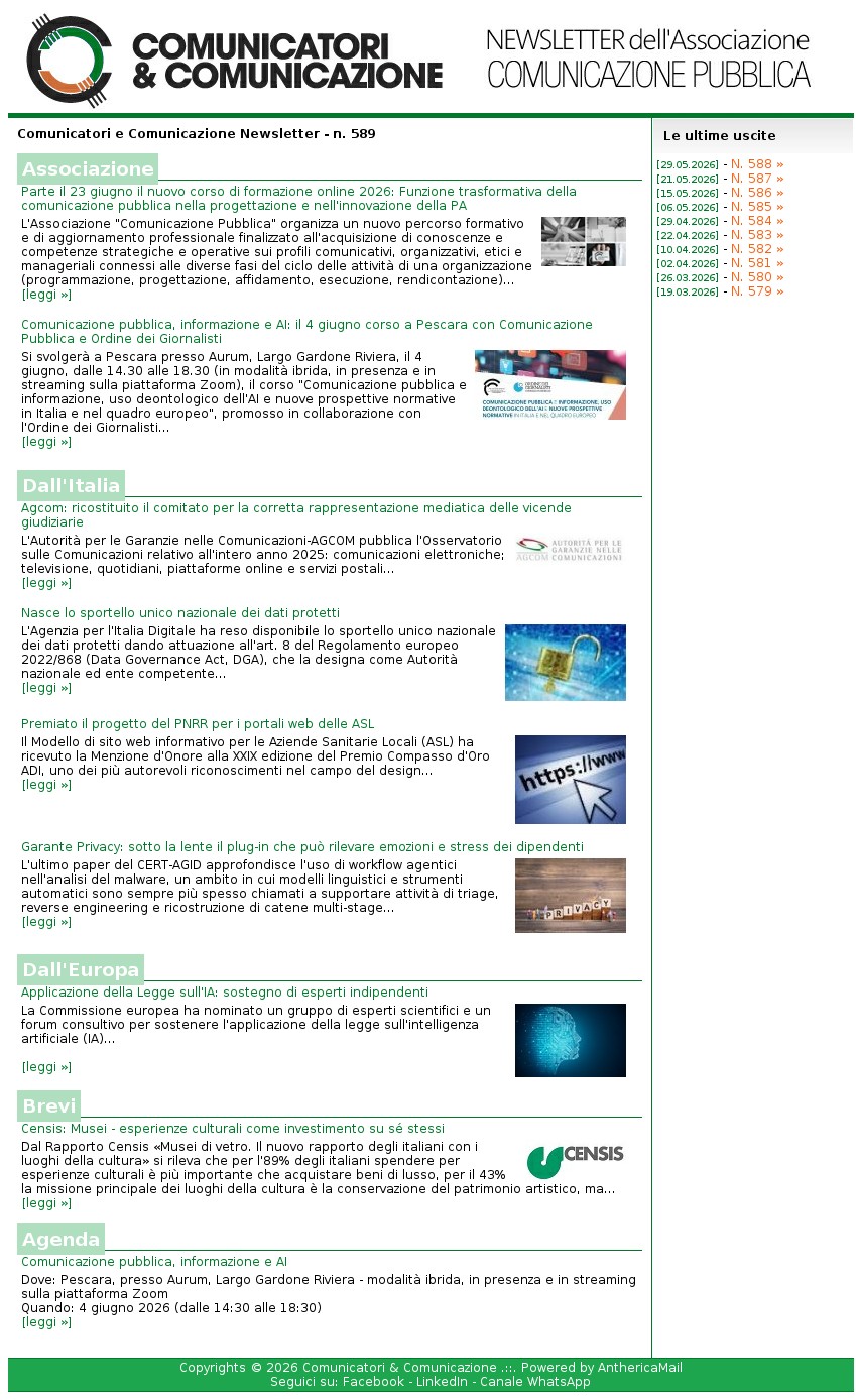 Comunicatori e Comunicazione n� 589 - 3 giugno 2026